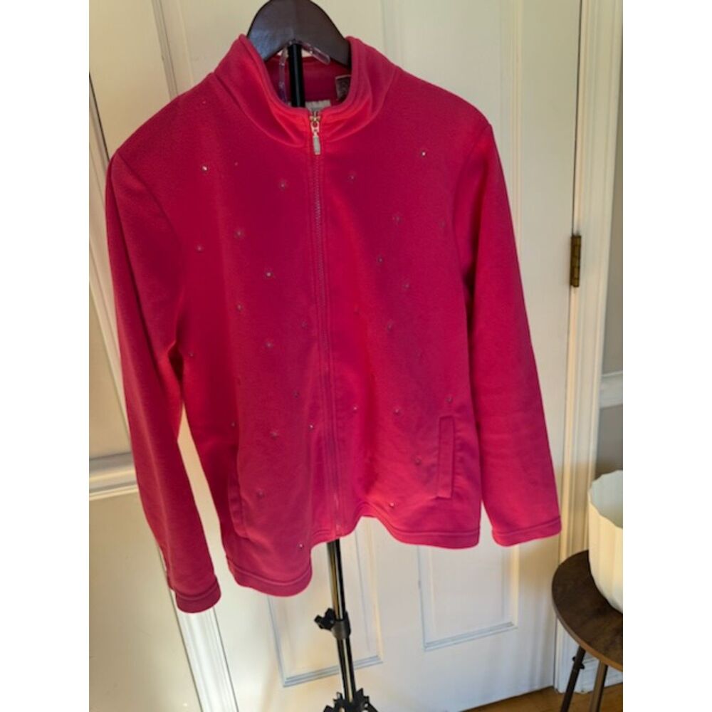 Kim Rogers Petite Large Pink Rhinestone Fleece Jacket